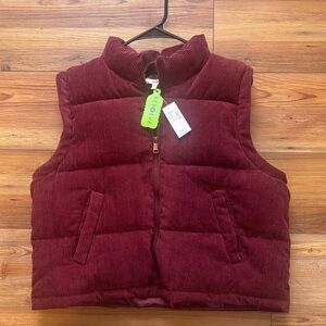 Cropped Burgundy Corduroy Puffer Vest. New with tags